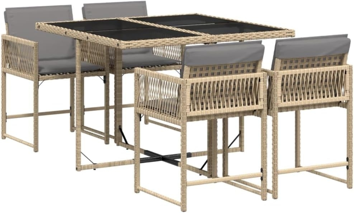 vidaXL 5-tlg. Garten-Essgruppe mit Kissen Beigemischung Poly Rattan 3211440 Bild 1