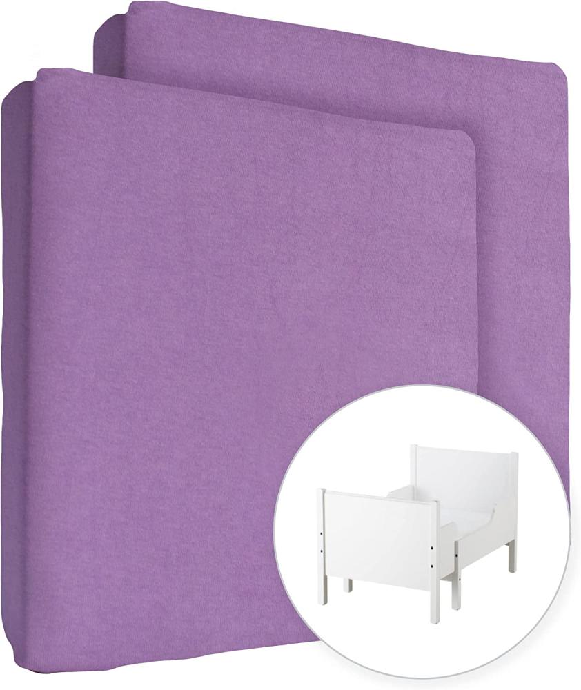 2X Jersey 100% Baumwolle Spannbettlaken für 130x80 cm Ausziehbare Kleinkind Baby Kinderbett Bett Matratze (Violett) Bild 1