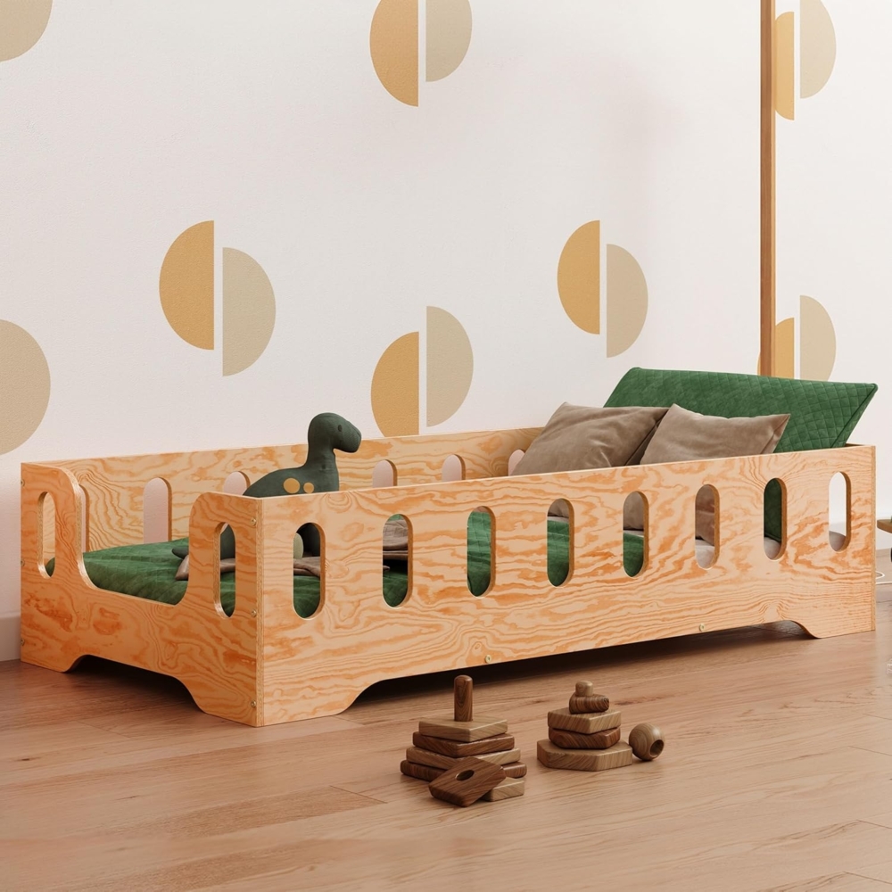 smartwood Kinderbett Bodenbett 90x180 mit Rausfallschutz & Lattenrost - Lackiert - Kinder Montessori Bett TILA 2B mit glatten Kanten - Betten für schnelle Montage - Bis 230 kg belastbar Bild 1