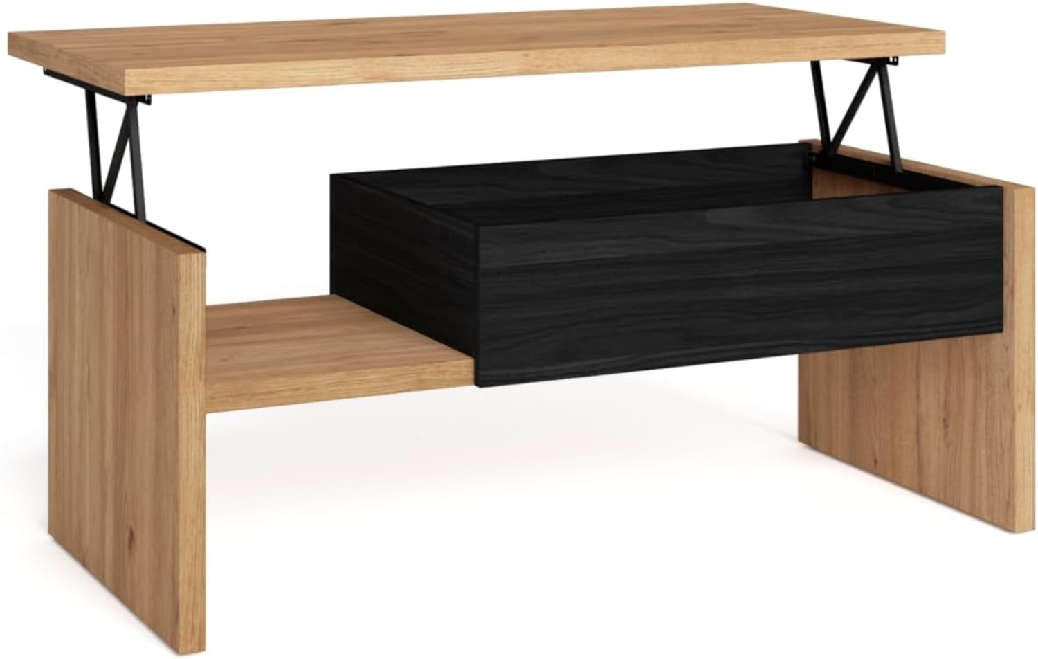 Skraut Home | Couchtisch | Höhenverstellbar Sofatisch | 110 x 50 x 45 cm | Beistelltisch | Moderner Stil | Eiche Schwarz Bild 1