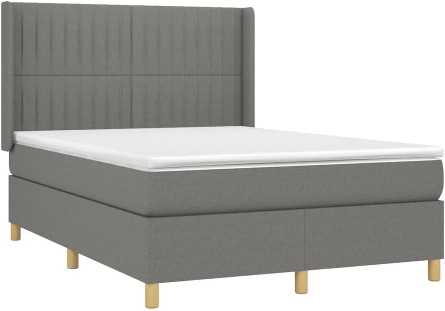 vidaXL Boxspringbett mit Matratze Dunkelgrau 140x190 cm Stoff 3132146 Bild 1