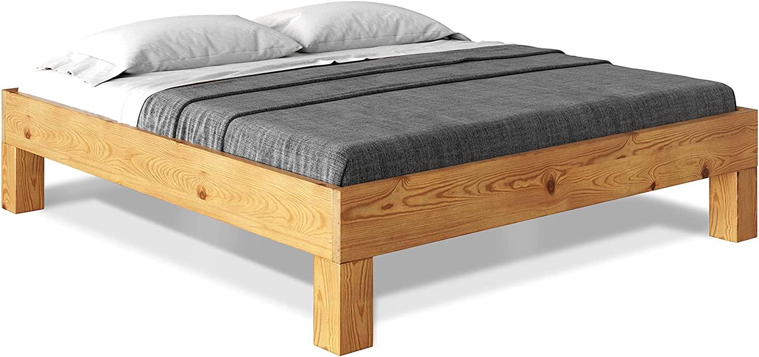 Möbel-Eins CURBY 4-Fuß-Bett ohne Kopfteil, Material Massivholz, rustikale Altholzoptik, Fichte natur 90 x 220 cm Standardhöhe Bild 1