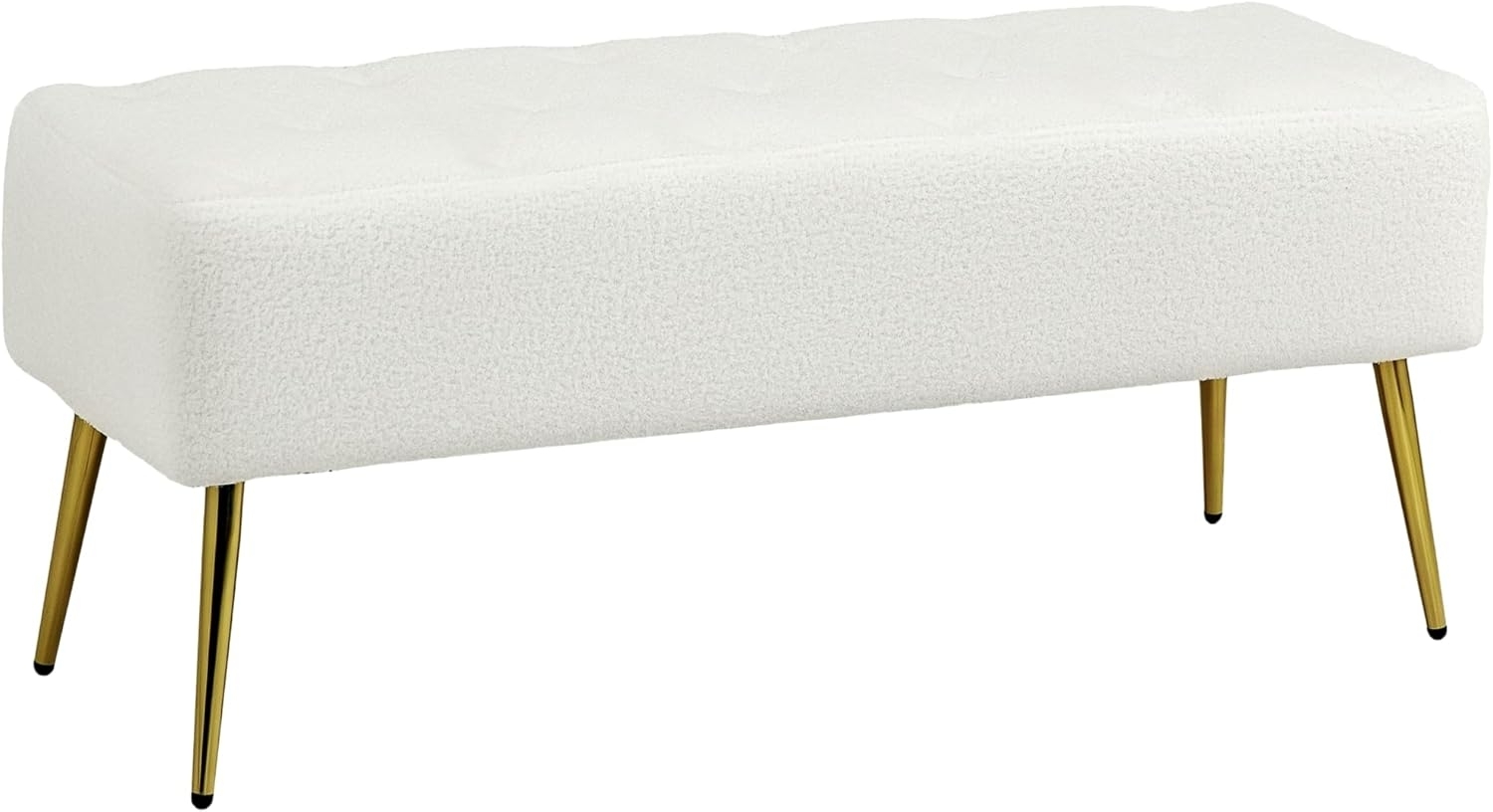 HOMCOM Polsterbank mit Lammwolle-Optik, Knopfheftung, Stahlbeine (Sitzbank, 1-St, Bettbank), für Schlafzimemr, Cremeweiß Bild 1