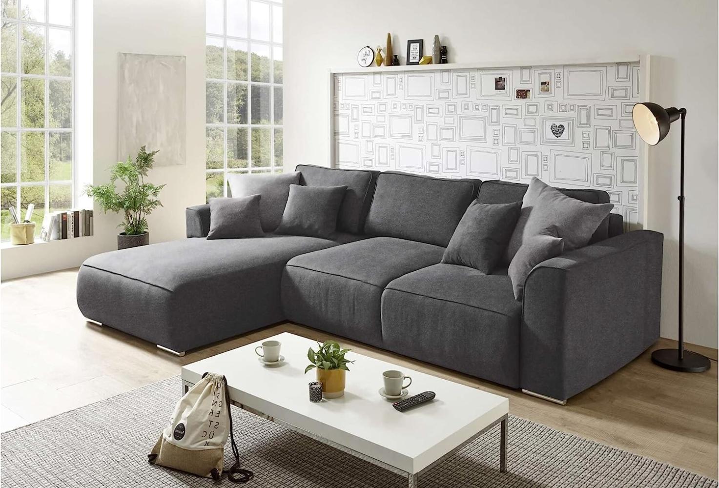 Stylefy Gusto Ecksofa Velours KRONOS Dunkelgrau Links mit Schlaffunktion Bild 1