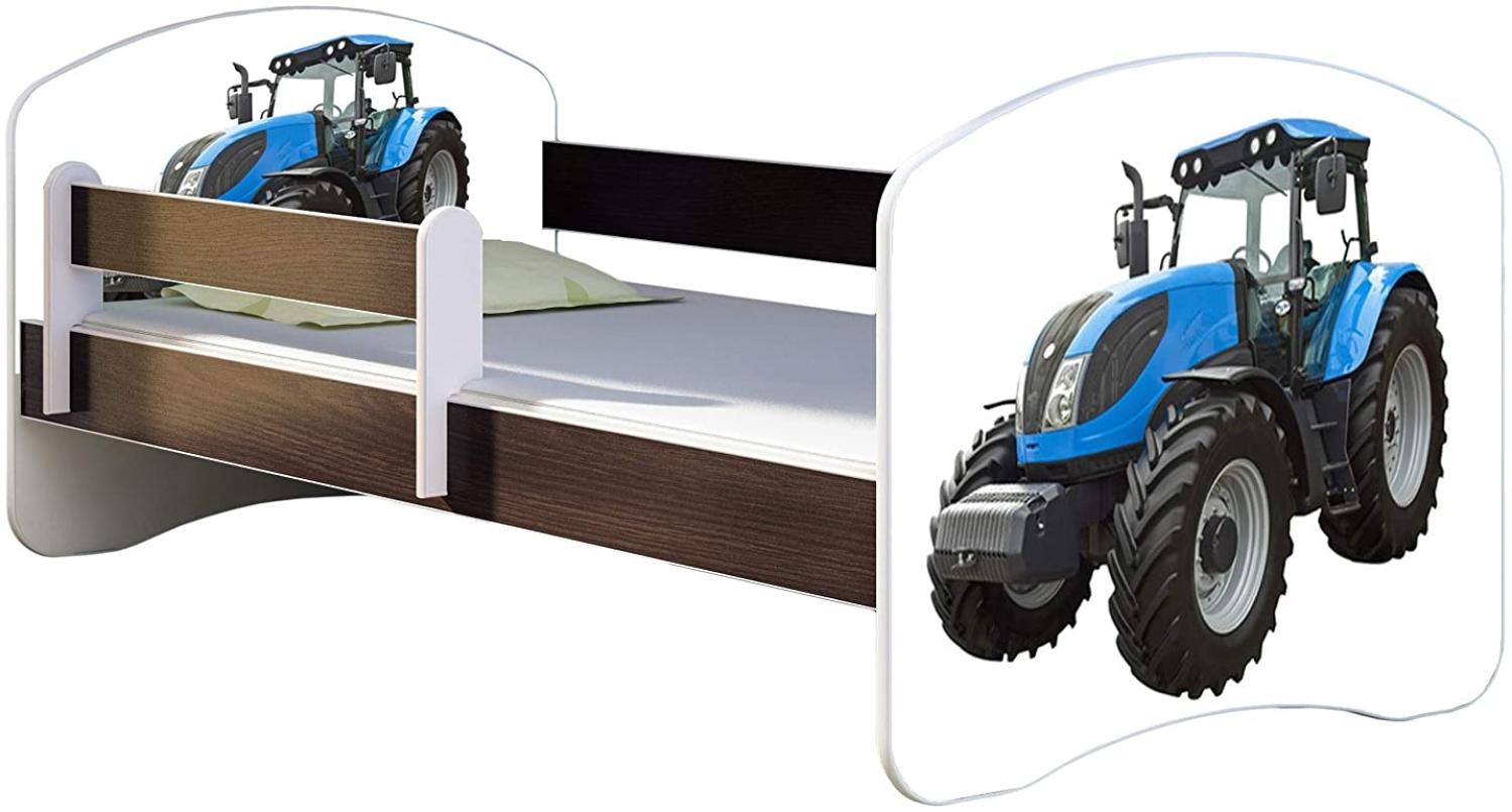 ACMA Kinderbett Jugendbett mit Einer Schublade und Matratze Wenge mit Rausfallschutz Lattenrost II 140x70 160x80 180x80 (42 Traktor, 160x80) Bild 1