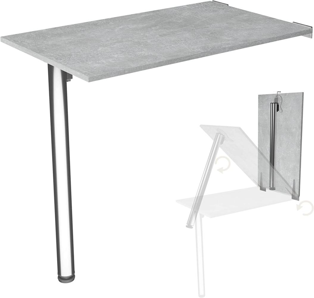 Wandklapptisch mit Tischbein Schreibtisch Tischplatte 80x50 cm in Beton Klapptisch Esstisch Küchentisch für die Wand Stabiler Bartisch Wandtisch Tisch klappbar zur Wandmontage im Büro Küche Bild 1