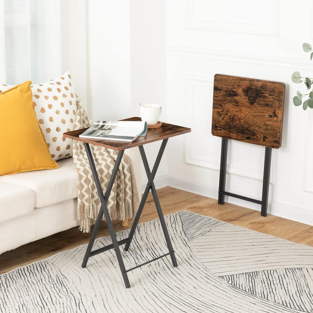 HOOBRO Beistelltisch Klappbar, TV Tray Tabletttisch 2er Set, Klapptisch Klein, Esstablett auf Couch und Bett, Sofatisch für Kleinen Raum Industriestil, Einfache Montage, Dunkelbraun EBF20BZP201 Bild 1