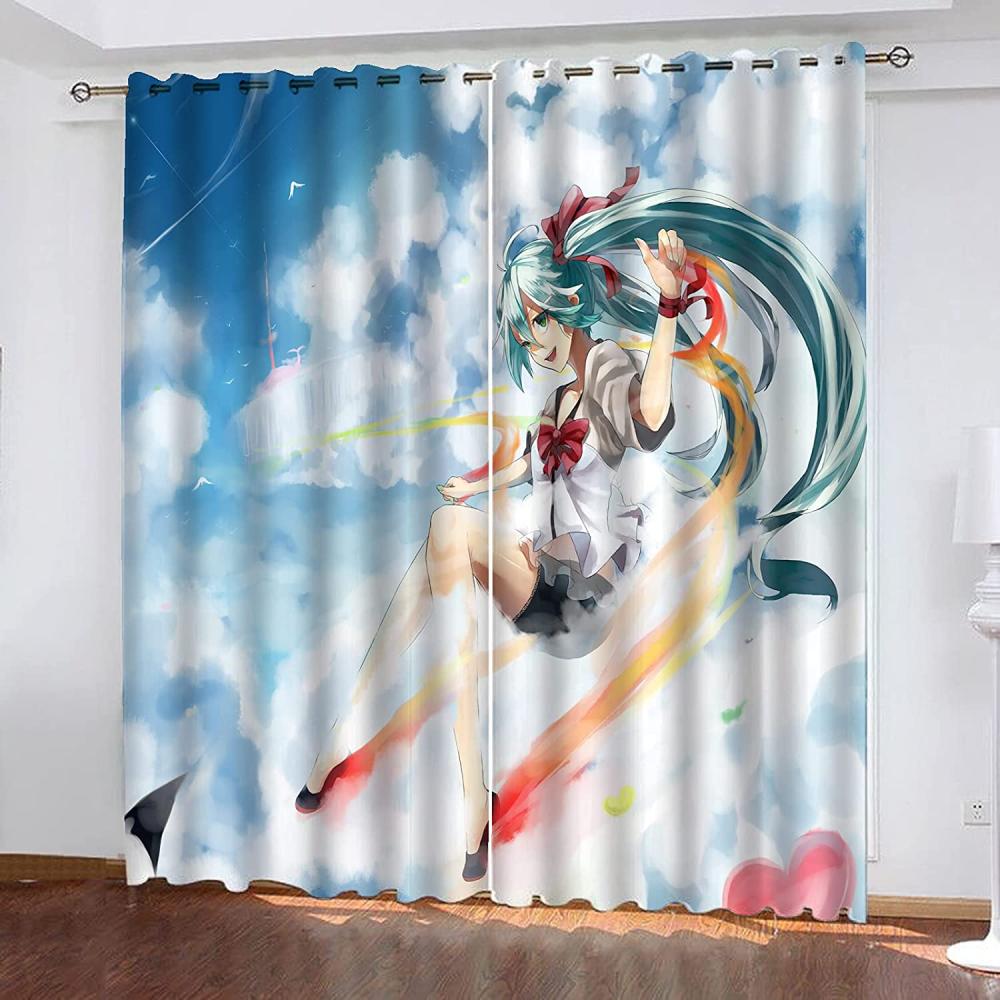 Fgolphd Verdunkelungsvorhang-Set 3D-Druck Anime Cartoons Hatsune Miku Vorhänge Für Kinderzimmer Schiebegardine Blickdicht Für Dekoration Wohnzimmer Esszimmer (220×215(BxH),3) Bild 1