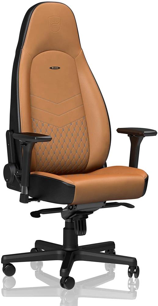 noblechairs ICON Cognac/Schwarz - Gaming Stuhl 150 kg Belastbarkeit - Chefsessel Bürostuhl Ergonomisch - Drehstuhl mit Rollen - Ergonomic Chair Office - Echtleder - Inklusive Kissen Bild 1