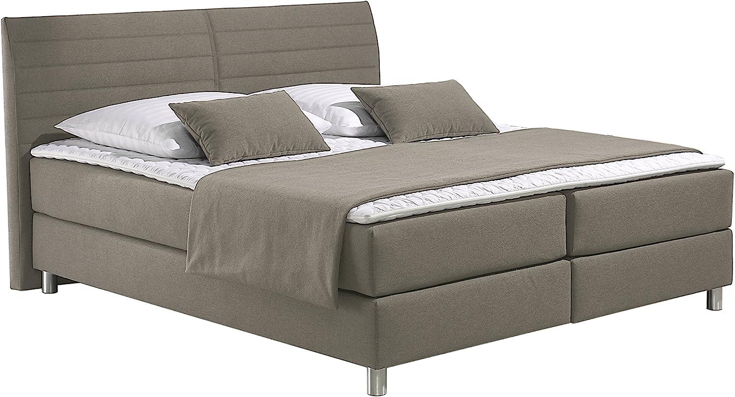 Maintal Boxspringbett Denver, 140 x 200 cm, Strukturstoff, Bonellfederkern Matratze h3, Taupe Bild 1