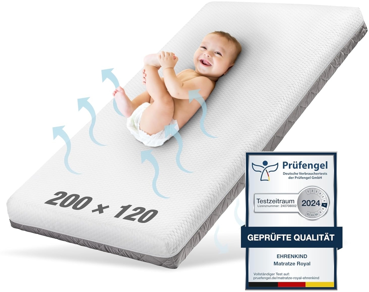 Ehrenkind® Kindermatratze Royal | Baby Matratze 90x200 | Babymatratze 90x200 mit innovativem 3D Mesh und Hygiene Tencel Bezug wasserdicht + luftdurchlässig Bild 1