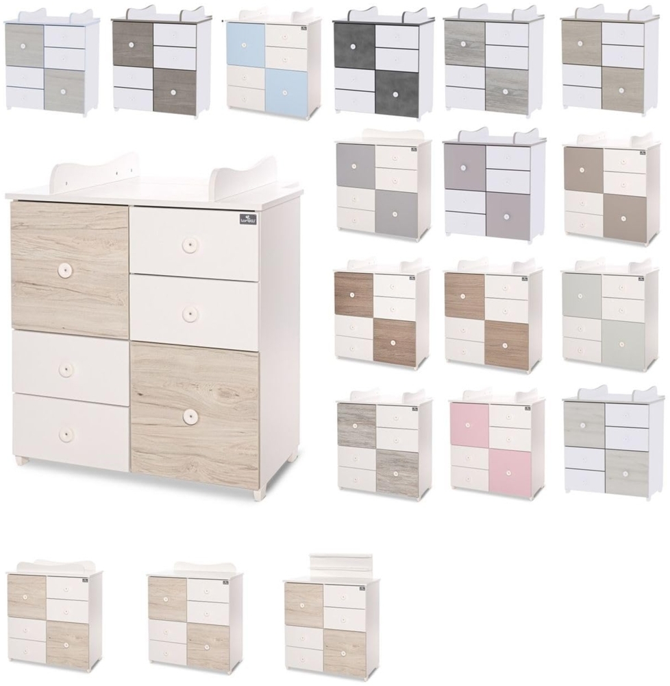 Lorelli Kommode Cupboard 83 x 71 x 96 cm, 4 Schubladen, 2 Türen mit Regalboden grau weiß Bild 1