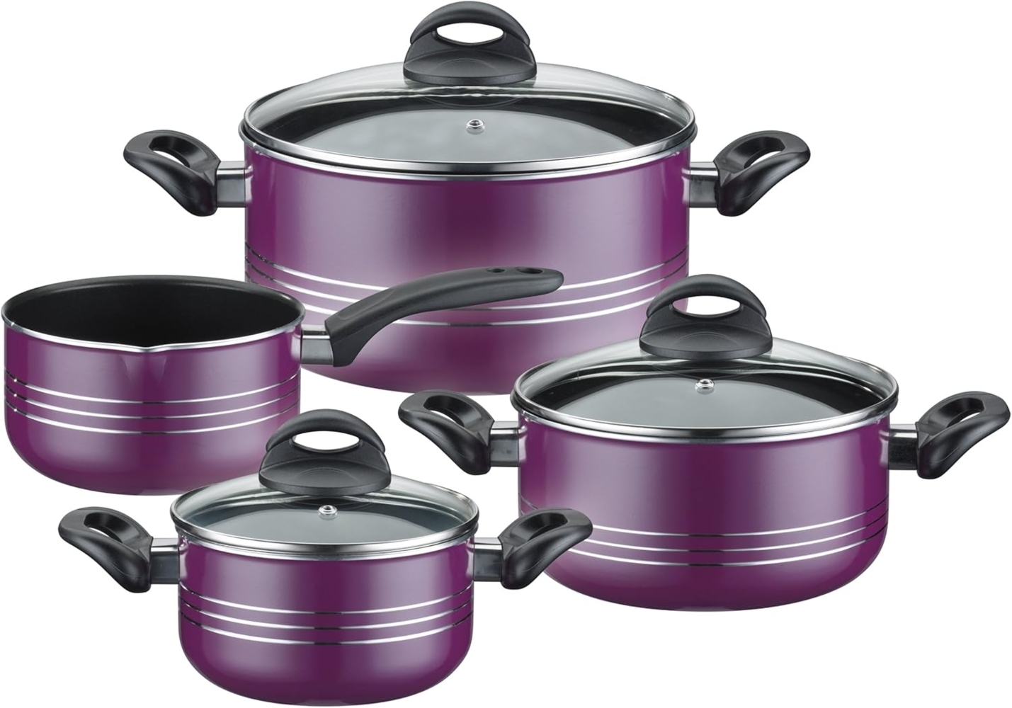 GSW Topf-Set Milano color, Aluminium, Leichtmetall-Legierung (Set, 7-tlg, je 1 Kochtopf Ø 16/20/24 cm, 1x Stielkasserolle Ø 16 cm), extra starker FerroTherm®Boden, Induktion Bild 1