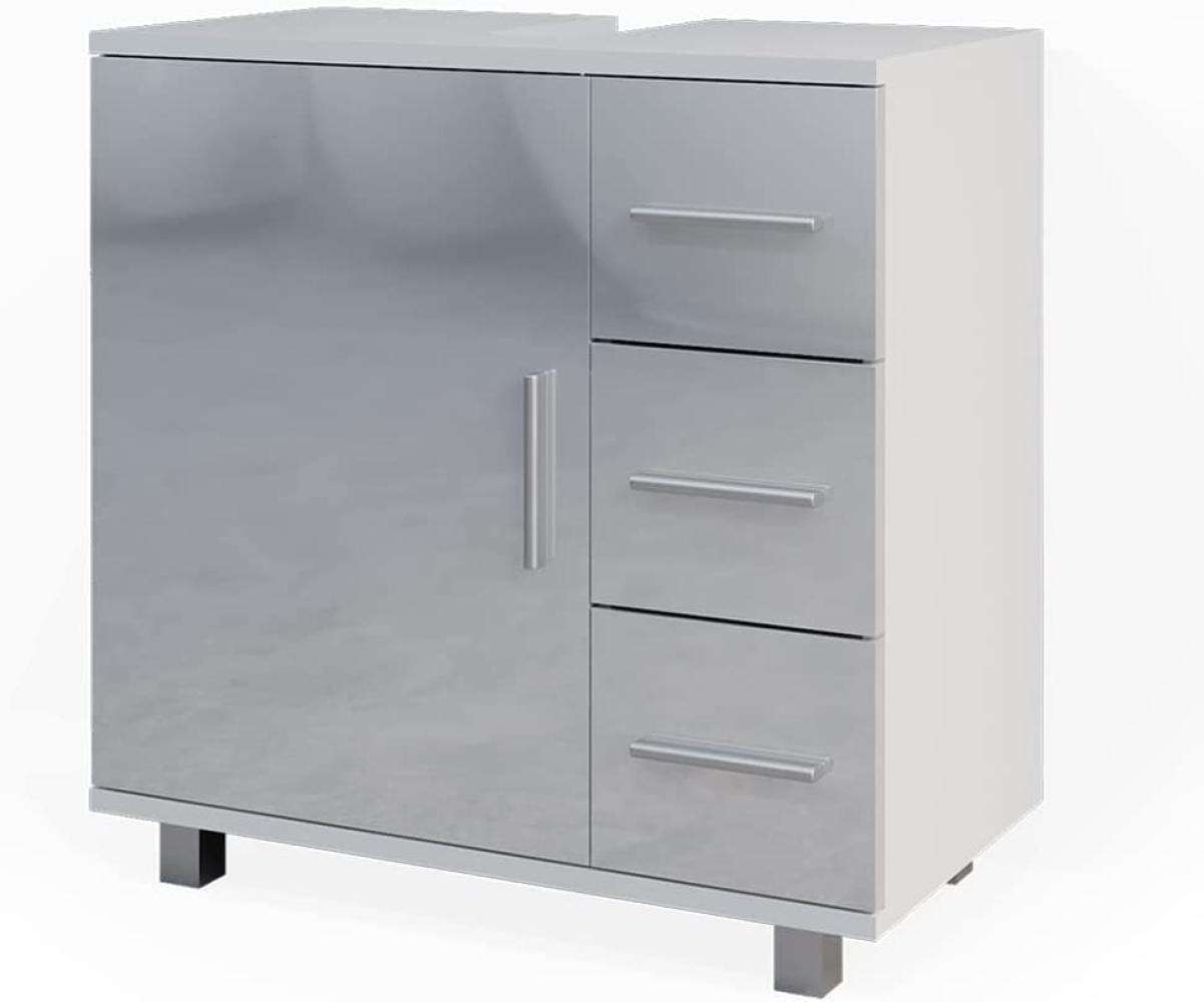 Vicco Waschtischunterschrank Waschbeckenunterschrank Badschrank Elias Weiß Hochglanz modern 60x61cm Badezimmer Schrank Badmöbel Schranktür Schrankschublade Aufbewahrung Bild 1