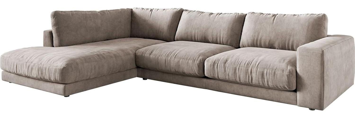 Ecksofa Cubico 325x225 cm Samt Silbergrau Ottomane links Bild 1