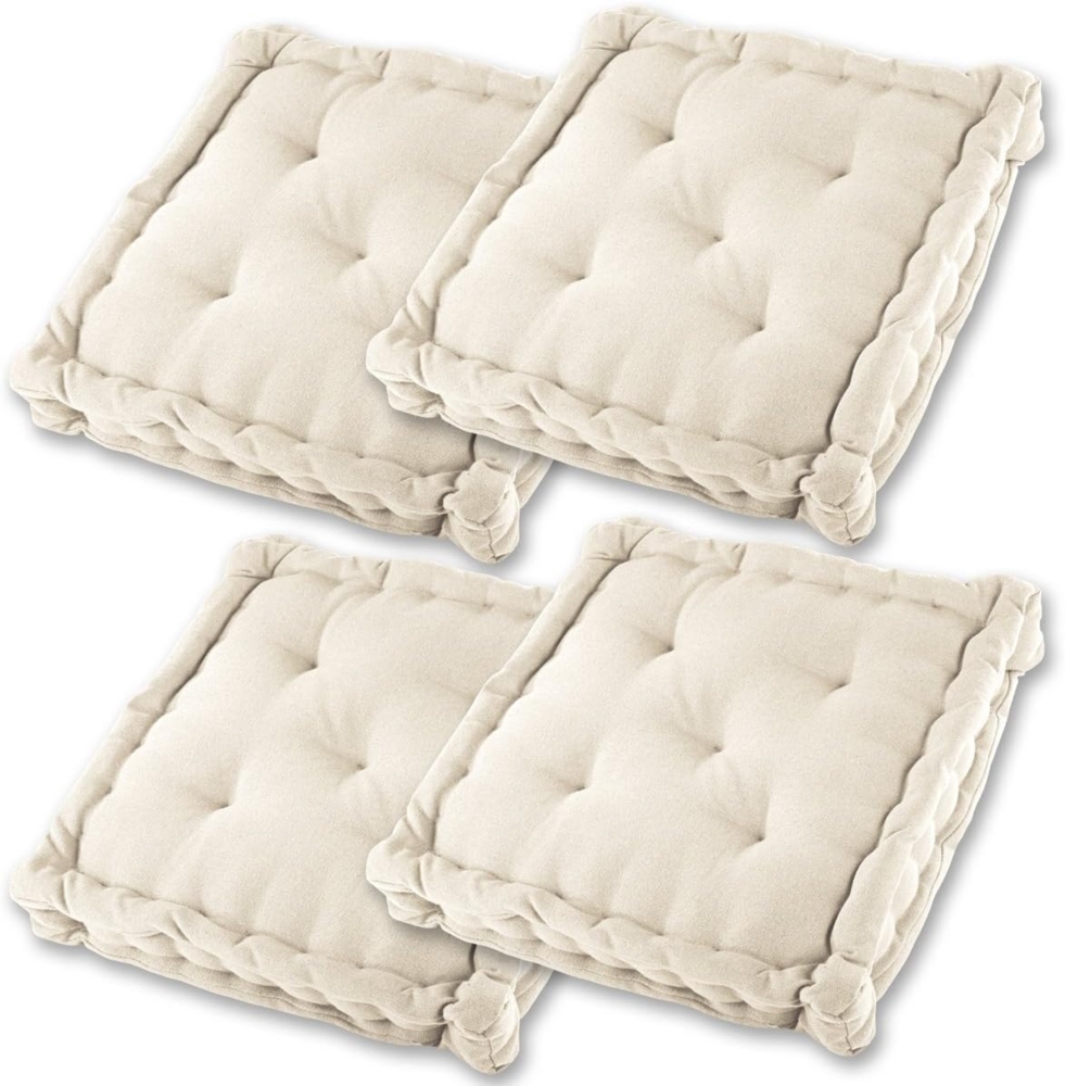 Gräfenstayn Sitzkissen 4er Set 40x40 cm mit 8 cm Polsterung aus 100 % Baumwolle -, robustes Sitzkissen für Indoor & Outdoor, bequemes Bodenkissen Bild 1
