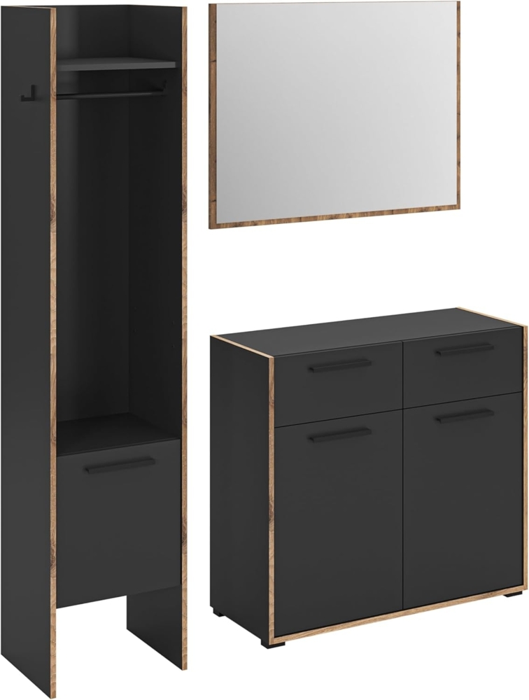 xonox. home - Garderoben-Set Bueno ca. 152 x 189 x 37 cm in Korpus/Front Basalt Melamin und Abs. Nox Oak Nb. Garderobenkombination Garderobenmöbel Flurmöbel-Set Flursystem - gemütlich & platzsparend Bild 1