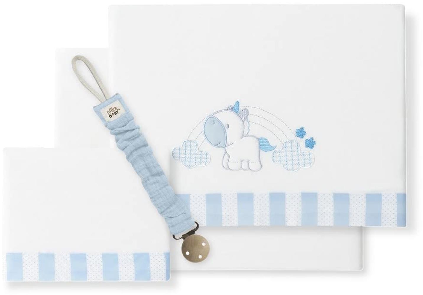 Bettwäsche für Kinderbett, Einhorn, Wolken, Weiß und Blau Bild 1