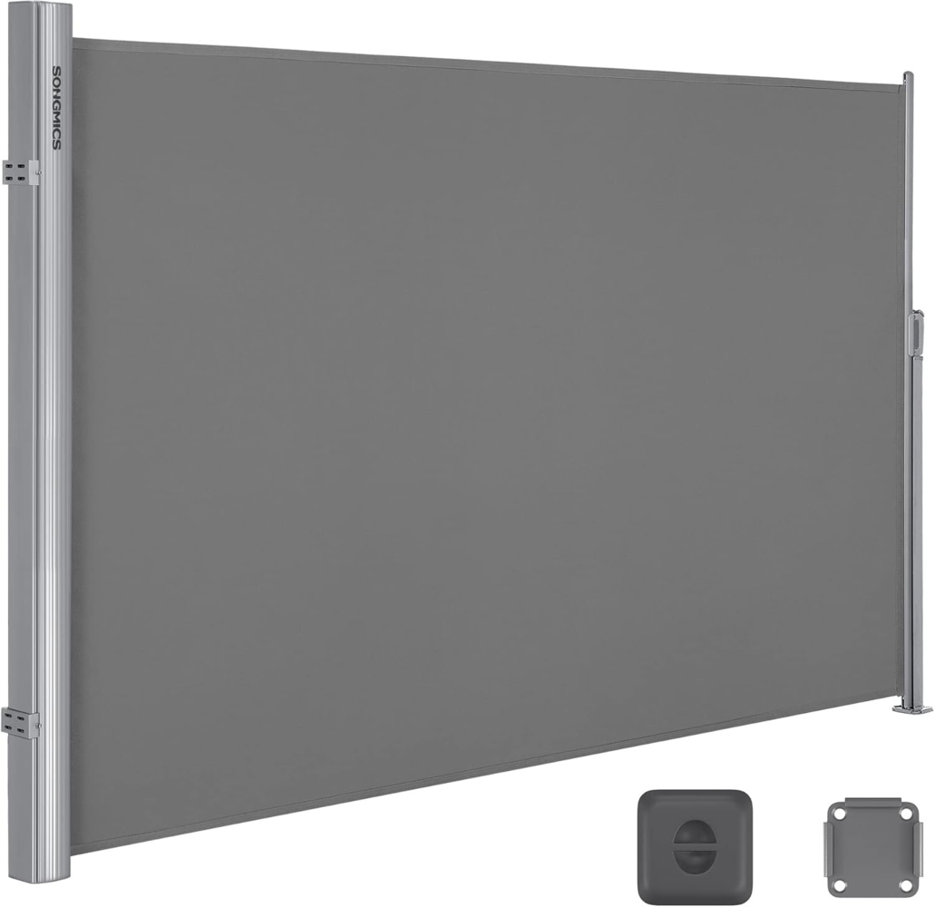 SONGMICS Alu-Seitenmarkise, ausziehbar, 180x400 cm, Blickdicht, Sonnenschutz, blickdicht, Seitenrollo, für Balkon, Terrasse, Garten, grau GSA184G03 Bild 1