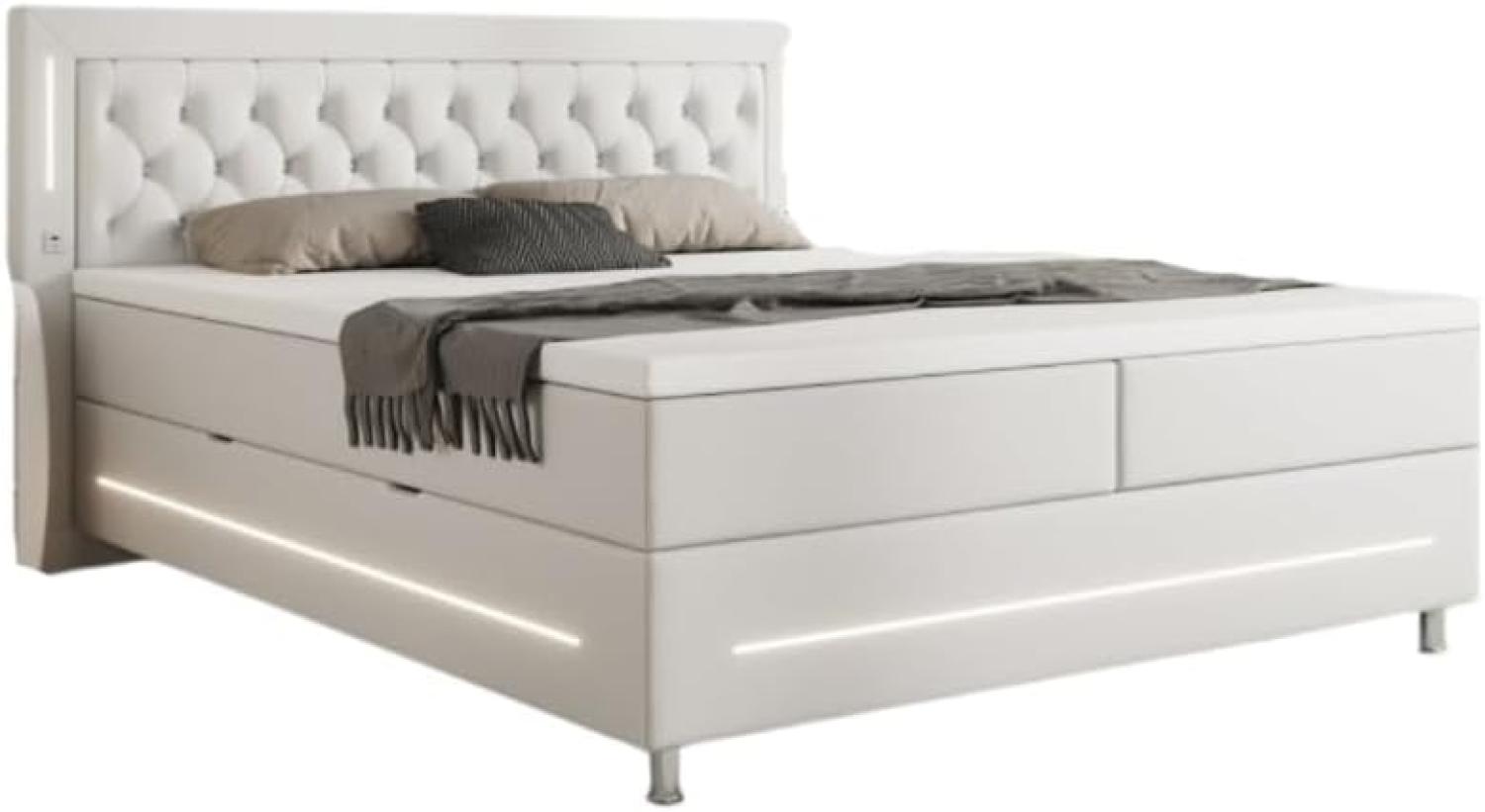 Boxspringbett Verdino mit RGB, USB und Stauraum 160x200 Weiß H4 Bild 1