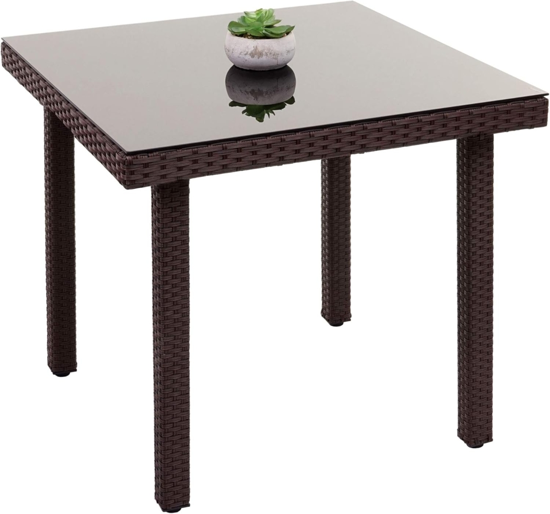 Poly-Rattan Gartentisch Cava, Esstisch Beistelltisch Tisch mit Glasplatte, 80x80cm ~ braun Bild 1