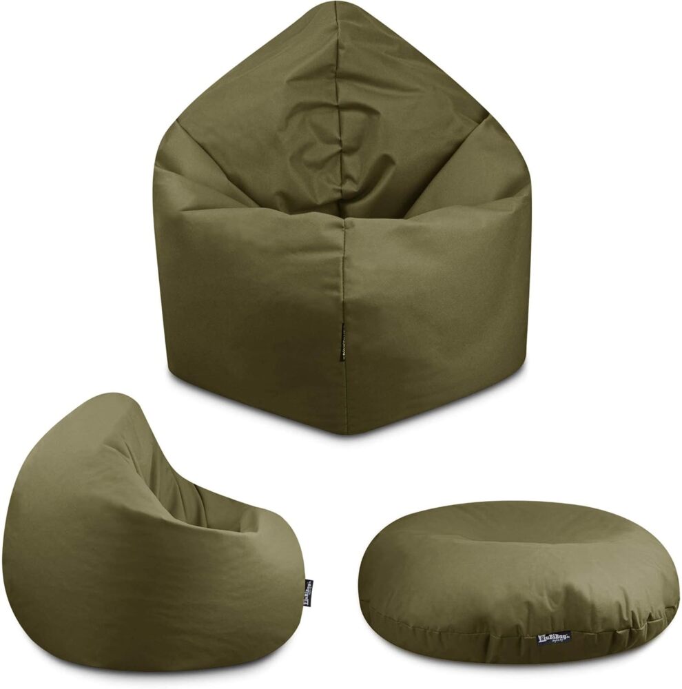 BuBiBag - 2in1 Sitzsack Bodenkissen - Outdoor Sitzsäcke Indoor Beanbag, Khaki, Ø 145,0 cm Bild 1