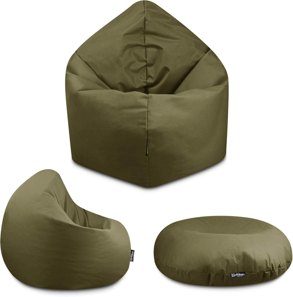 BuBiBag - 2in1 Sitzsack Bodenkissen - Outdoor Sitzsäcke Indoor Beanbag, Khaki, Ø 145,0 cm Bild 1