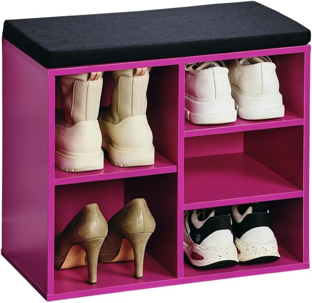 Kesper Schuhschrank mit Sitzkissen, Material: Faserplatte, Maße: B51,5 x H48 cm x L29,5 cm, Farbe: Pink, Schwarz 15964 Bild 1