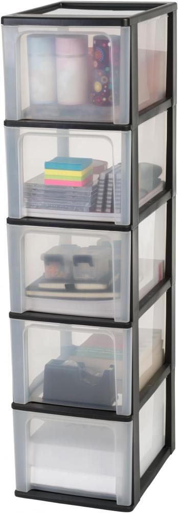 Iris Ohyama, Schubladenschrank, Schubladencontainer, 5 Schubladen mit 13 L, Format A4, durchsichtige Schubladen, Büro, Wohnzimmer - Organizer Chest OCH-2500 - Schwarz Bild 1