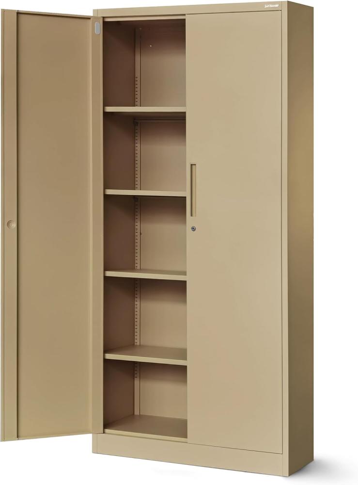 Jan Nowak Aktenschrank C001H Büroschrank Metallschrank Aufbewahrungsschrank 4 verstellbare Fachböden Pulverbeschichtet Abschließbar 195 cm x 90 cm x 40 cm (Beige) Bild 1