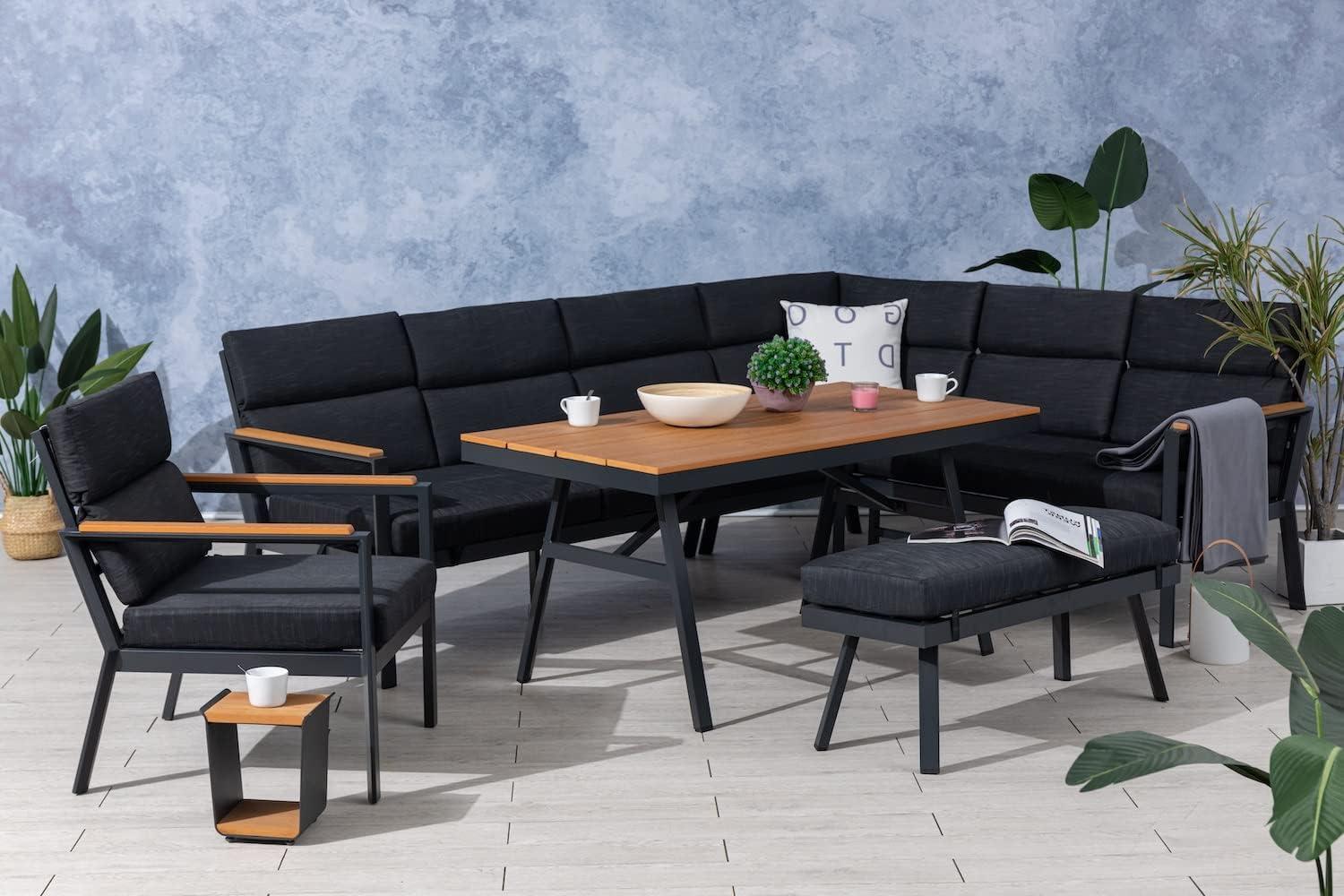 Gardissimo 'Nabari XL' Dining-Ecklounge inkl. Ecksofa, Sessel, Bank, Tisch und Kissen, Aluminium anthrazit / braun Bild 1