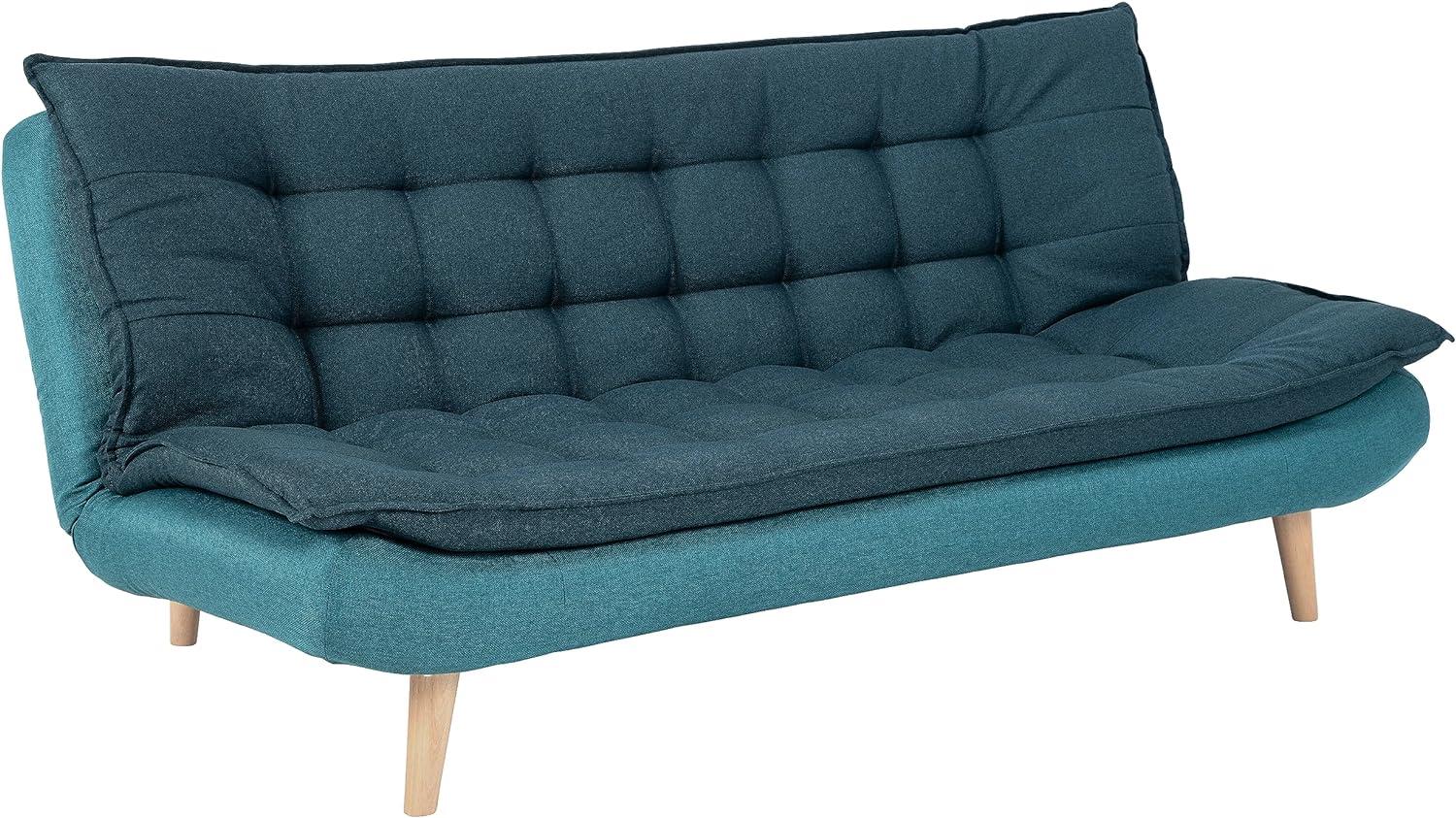 AC Design Furniture Henriette Bettcouch mit Schlaffunktion, Modernes 3-Sitzer Sofa mit Verstellbarer Rückenlehne, Gepolstertes Gästebett in Blau mit Holzbeinen, B: 195 x H: 91,5 x T: 110 cm Bild 1