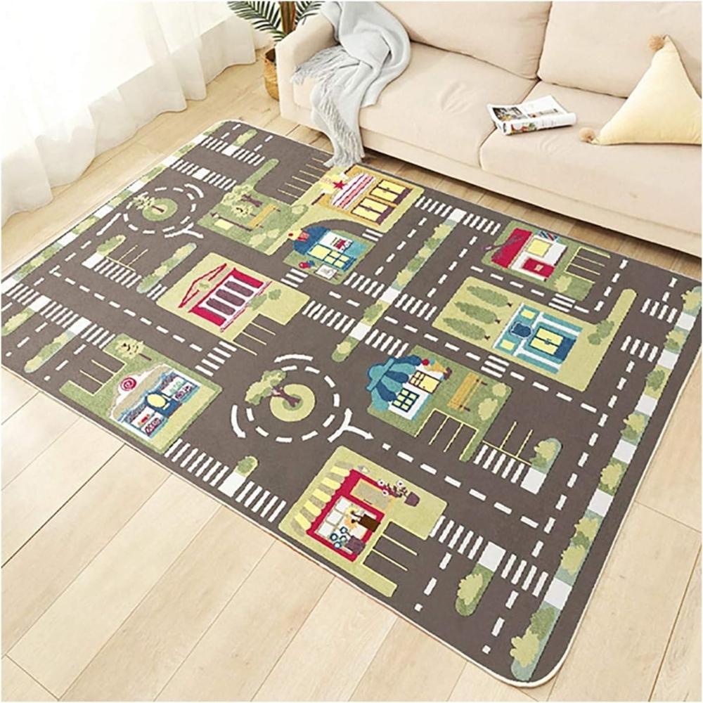 TYKTZXY Kinderteppich Spielen Teppich Straße Auto Tier Universum Blau Grün Grau(200×300cm,78×118inch) Bild 1