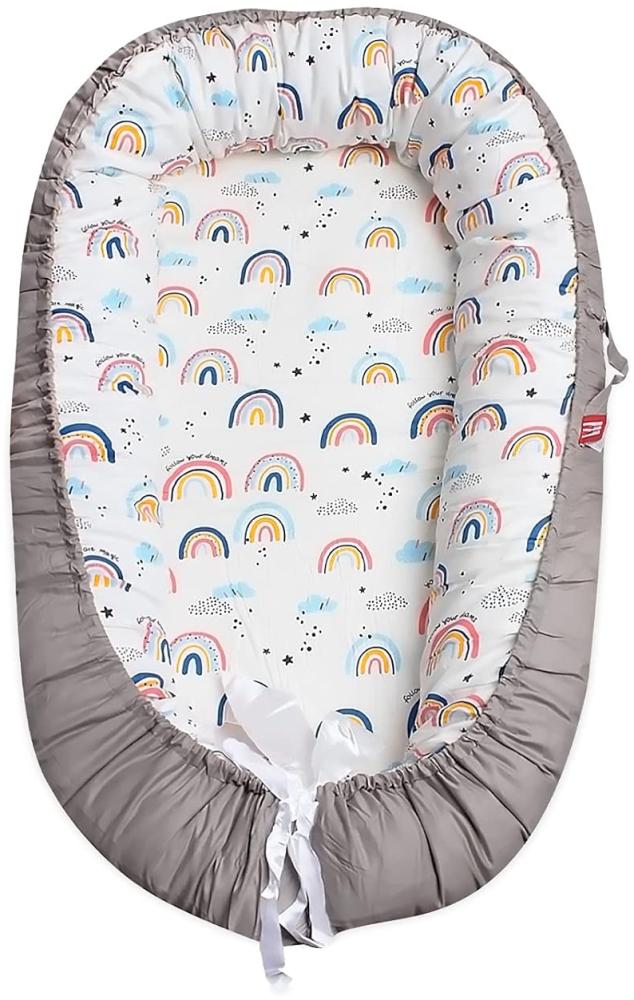 SONARIN Babynest babynestchen 100% Baumwolle,multifunktionales Kuschelnest für Babys,hypoallergen, mit Kissen, tragbar,Nestchen Reisebett für Babys und Säuglinge(Regenbogen-Rosa) Bild 1