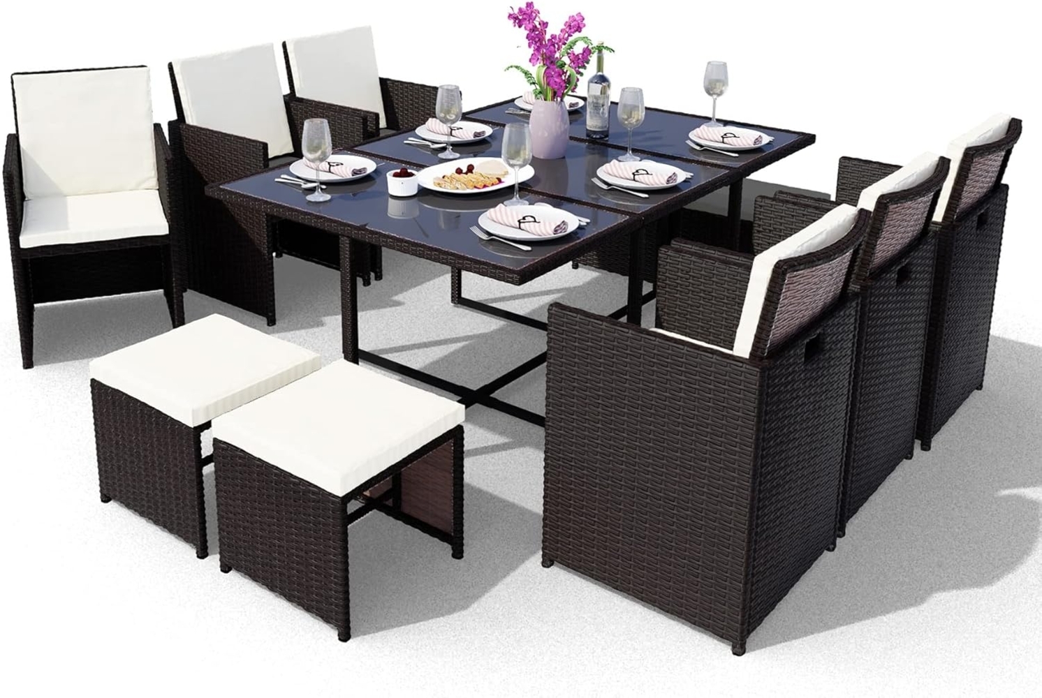 Swing&Harmonie Garten-Essgruppe Poly Rattan Sitzgruppe Esstisch Lounge Gartenmöbel, (Sitzgarnitur, Tisch, Stühle, Hocker Garnitur Set) Bild 1