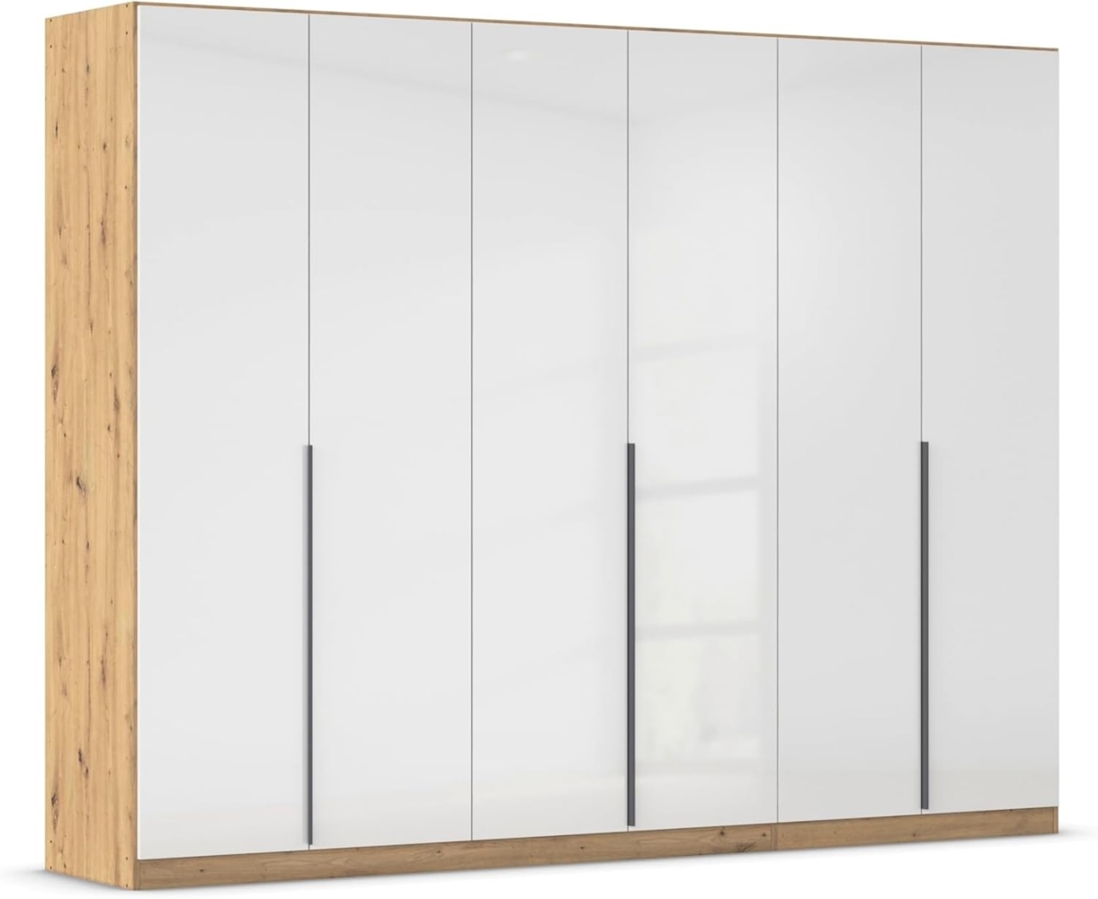 Rauch Möbel Alabama, Kleiderschrank, Garderobenschrank, 6-türig, Zubehör Classic, 3 Kleiderstangen, 6 Einlegeböden, Farbe Hochglanz Weiß/Eiche Artisan, Holz, Griff Grau metallic, 271 x 210 x 54 cm Bild 1