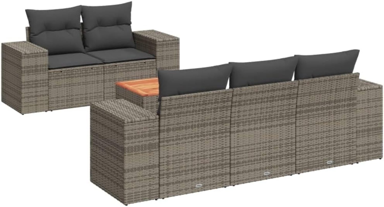 vidaXL 6-tlg. Garten-Sofagarnitur mit Kissen Grau Poly Rattan 3225332 Bild 1