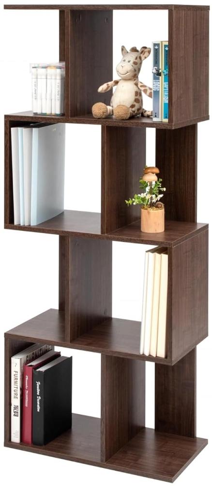 Iris Ohyama, Wandregal mit Ebenen, S-förmiges Möbel, 4 Regale, Modular, Wandbefestigungsset, Trennwand, Büro, Schlafzimmer, Wohnzimmer - Display Shelf SRK-W4 - Braun Bild 1