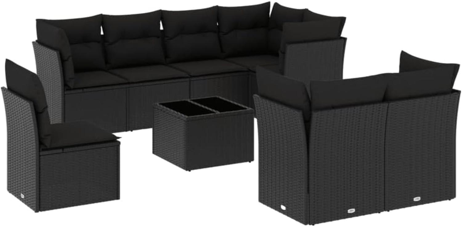 vidaXL 9-tlg. Garten-Sofagarnitur mit Kissen Schwarz Poly Rattan 3249774 Bild 1