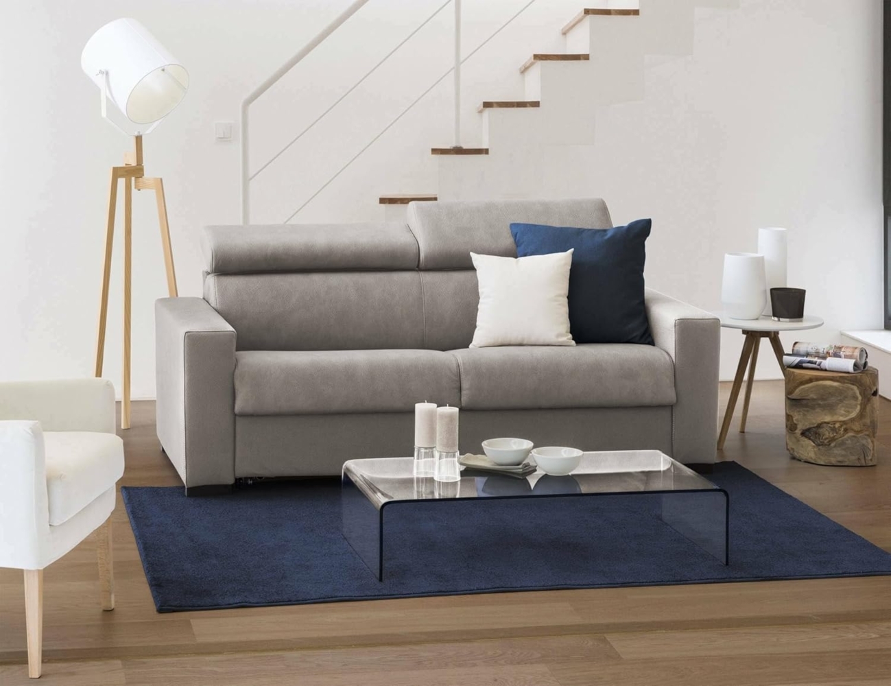 Talamo Italia 2Sitzer Sonia Schlafsofa,Wohnzimmersofa,Made in Italy,Drehbare Öffnung mit Matratze und Netz inklusive,mit verstellbaren Kopfstützen und Standardarmlehnen,cm: 180x95h85, Farbe Taubengrau Bild 1