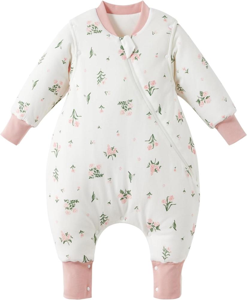 Duomiaomiao Baby Schlafsack mit füßen, Winter mit füßen,100% Baumwolle Schlafsack Baby, Baby Jungen 3.5 tog mit Schlafsack, Cartoon-Blumen,Atmungsaktiv (80-90) Bild 1