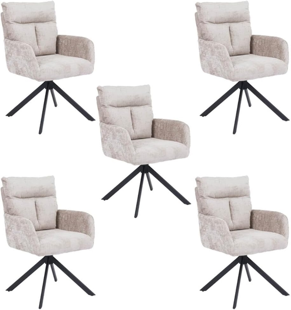 HOME DELUXE Esszimmerstuhl mit Armlehne ALUNA Chenille - 5er Set Beige Bild 1