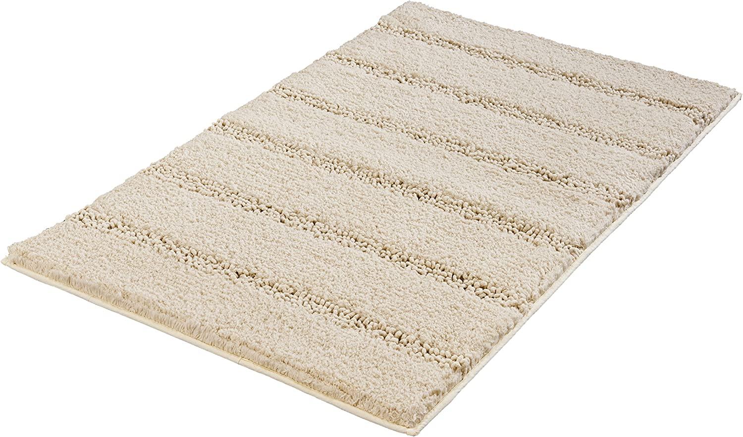 Badematte MONROVIA, 70 x 120 cm, Beige, Gestreift, Höhe 23 mm, rutschhemmend beschichtet, fußbodenheizungsgeeignet, Polyester, rechteckig Bild 1