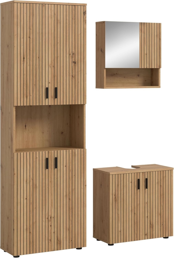 xonox. home – 3 TLG. Badezimmermöbel Kombination Mone 135 x 192 x 30 cm in Korpus und Front Artisan Oak Nachbildung – Badkombination mit klarer Linienführung – edel & platzsparend Bild 1