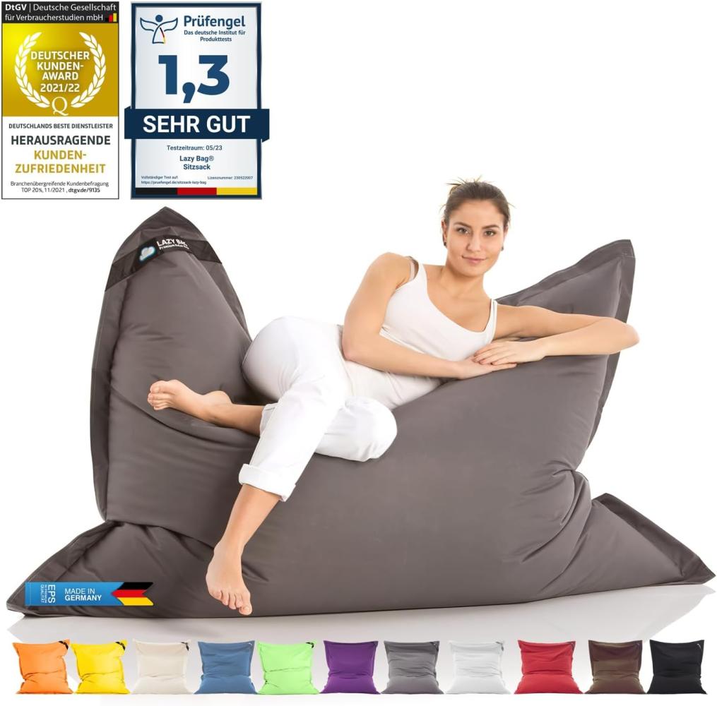 LAZY BAG Original Indoor & Outdoor Sitzsack XXL 400L Riesensitzsack Sitzkissen Sessel für Kinder & Erwachsene 180x140 cm (Dunkel-Grau) Bild 1