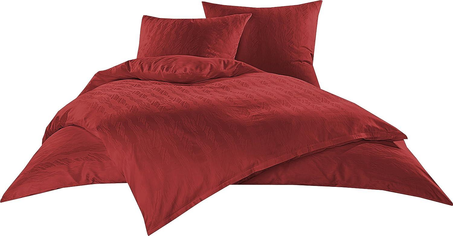 Bettwaesche-mit-Stil Mako Satin Damast Bettwäsche Waves Rot Garnitur 155x200cm Bild 1