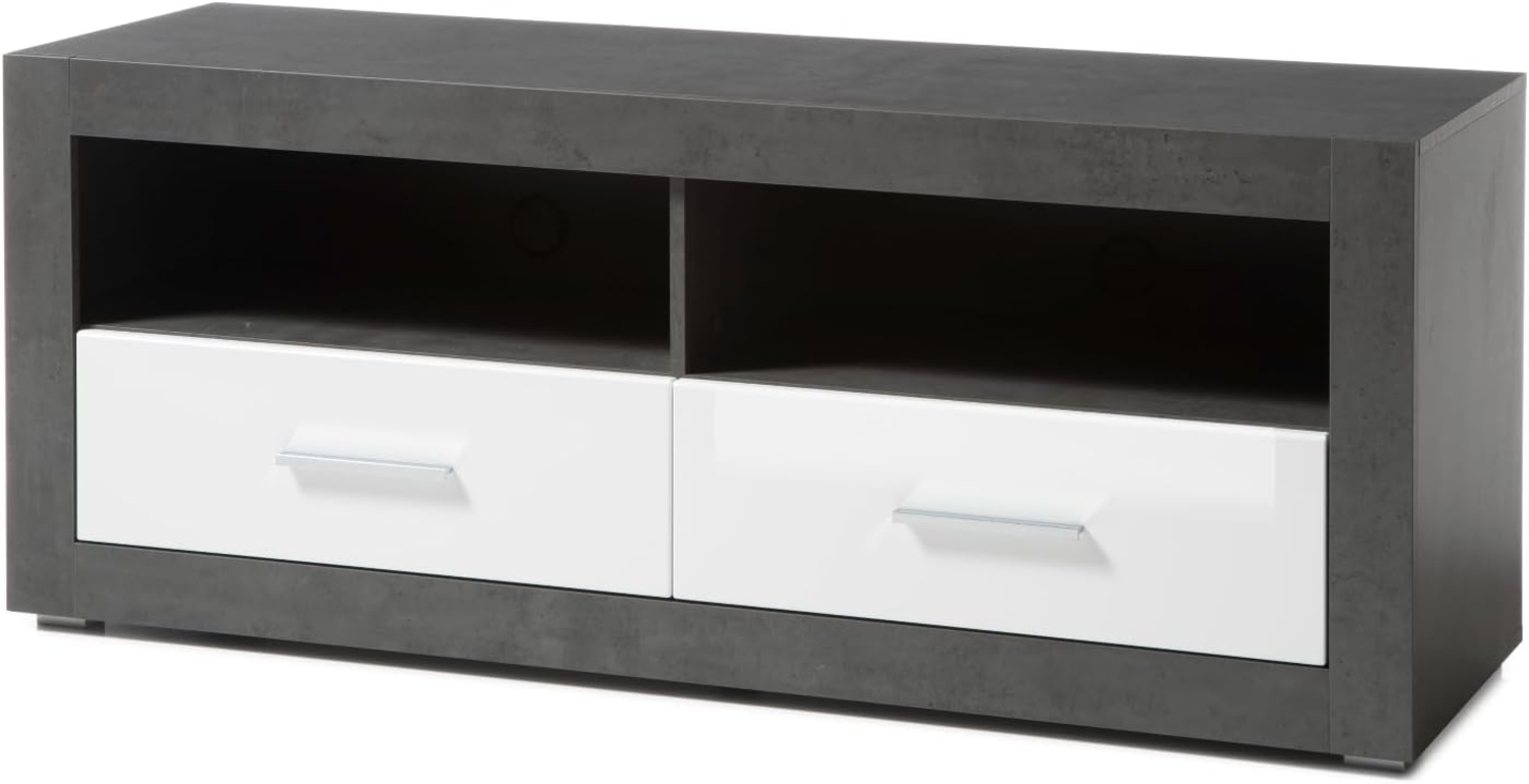 TV-Lowboard Briard in weiß Hochglanz und grau Stone 150 cm Bild 1
