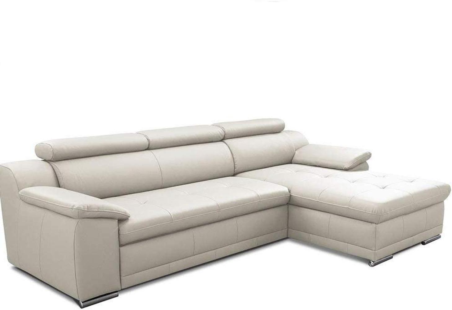 CAVADORE Schlafsofa Aniamo in Echtleder / Ecksofa mit Schlaffunktion, Bettkasten, Kopfteilverstellung und großem Longchair / 270 x 80 x 165 / Leder, Weiß Bild 1