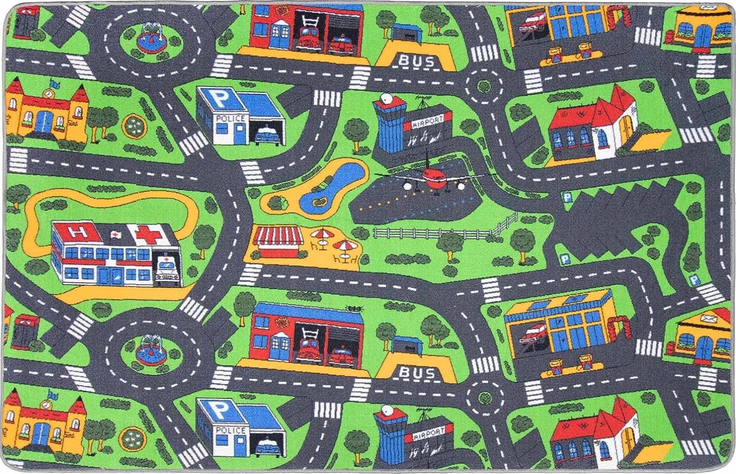 Primaflor-Ideen in Textil Kinderteppich CITY, rechteckig, Höhe: 5 mm, Straßen-Spiel-Teppich, Straßenbreite ca. 9 cm, Kinderzimmer Bild 1