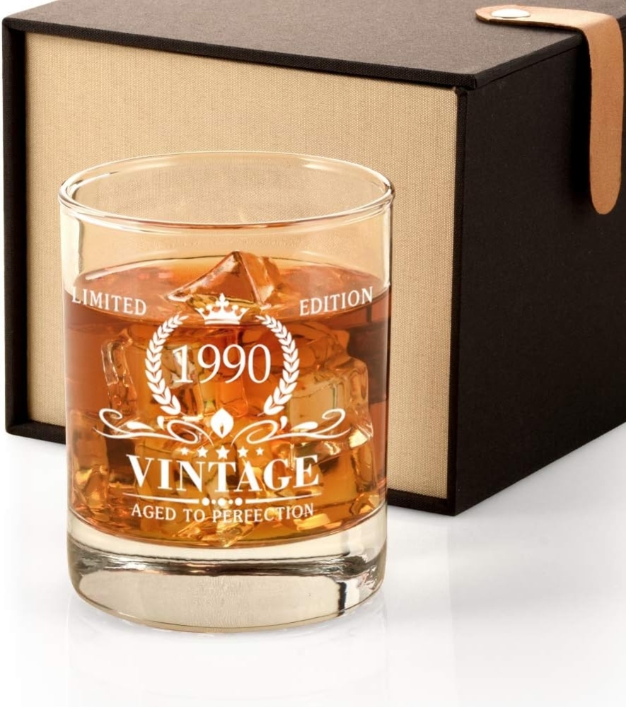 Geburtstagsgeschenke für Herren, Vintage-1990-Whisky-Glas, lustiges 30. Geburtstag, Geschenk für Vater, Sohn, Ehemann, Bruder, 30. Jahrestag, Geschenkidee für Ihn, 30 Jahre alte Bday-Dekorationen, Party-Geschenke Bild 1